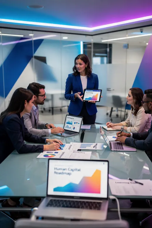Líder presentando estrategia a su equipo