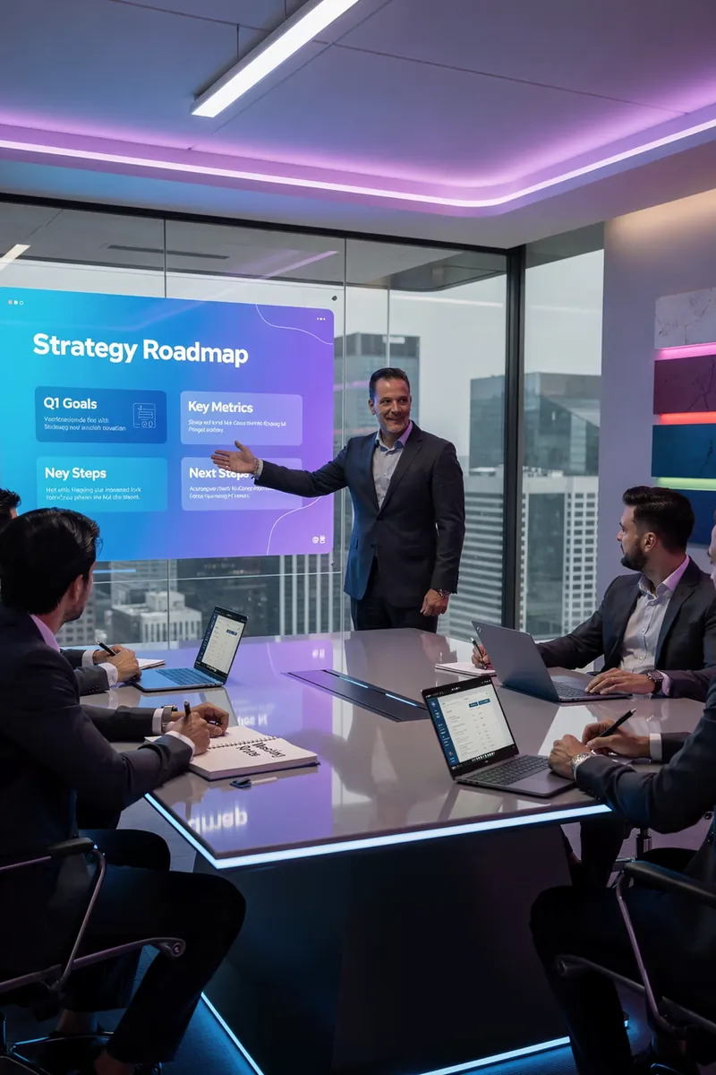 Equipo directivo revisando roadmap estratégico